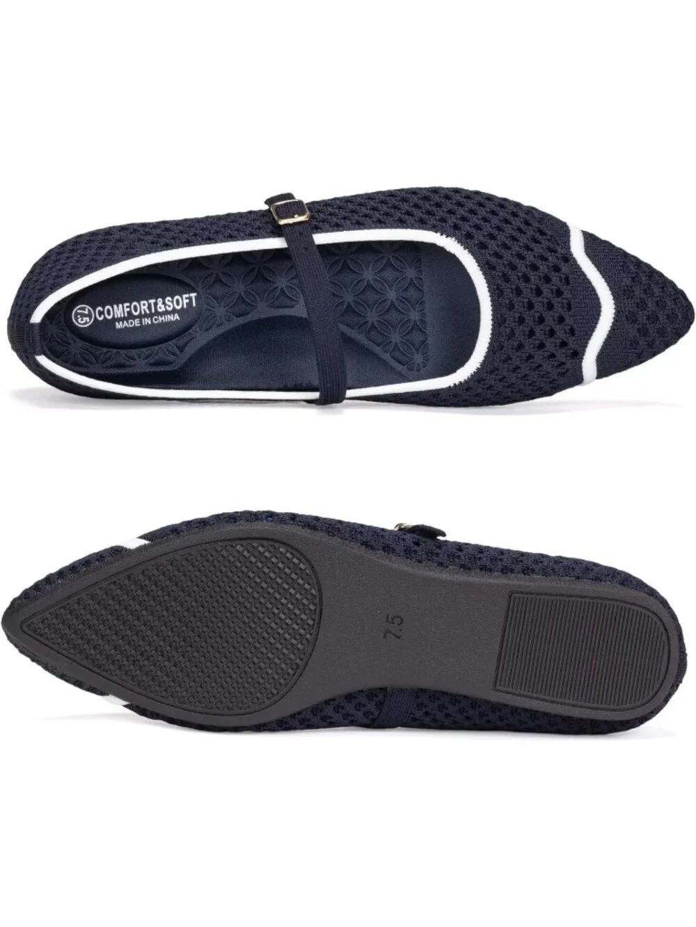 Women's Navy Mesh Ballet Flats Comfy Washable Flexible Breathable Casual
